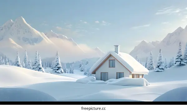 Snowy Mountain Cabin Winter Scene