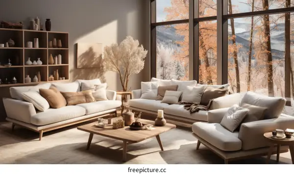 Modern Living Room with Mountain Views