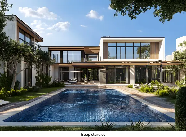 Modern House with Swimming Pool and Backyard