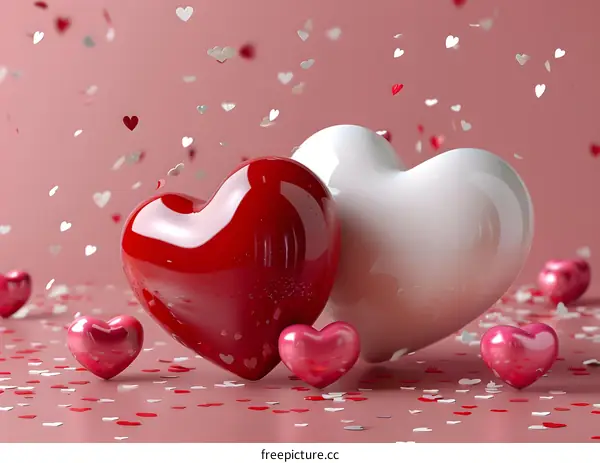 Two hearts with a pink background