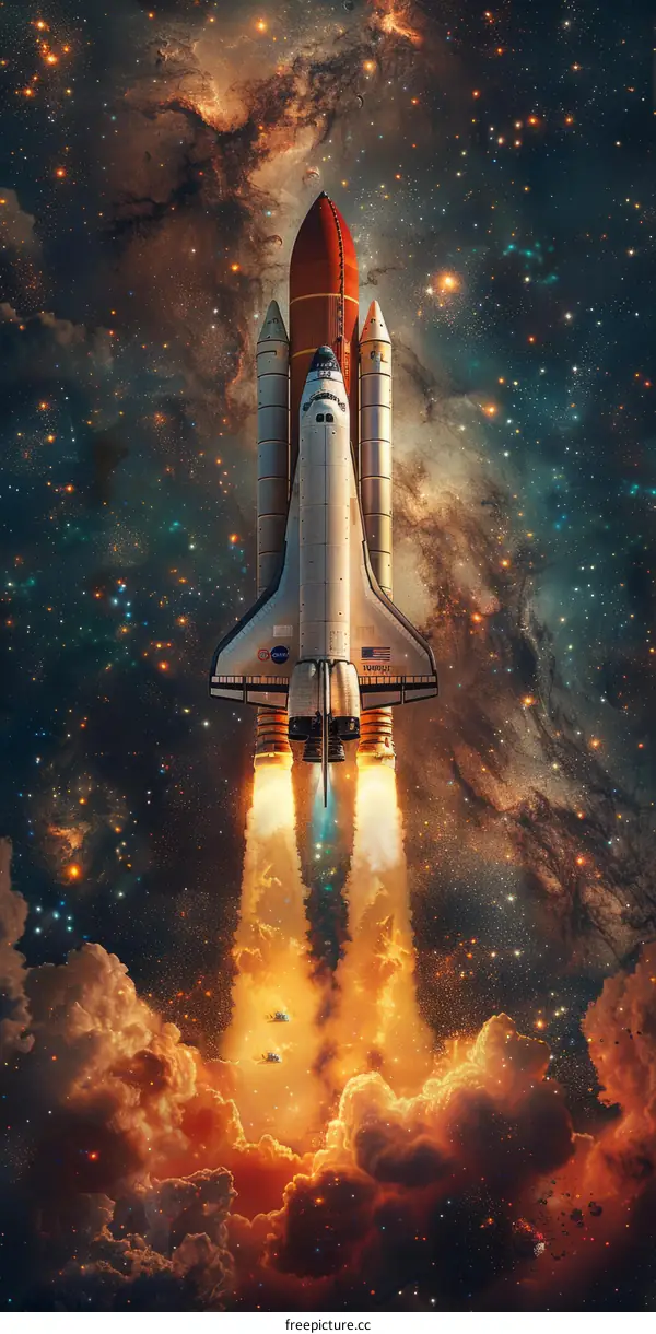 Space Shuttle Atlantis launching into space