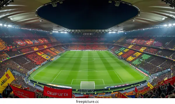 A panoramic view of a football stadium filled with spectators