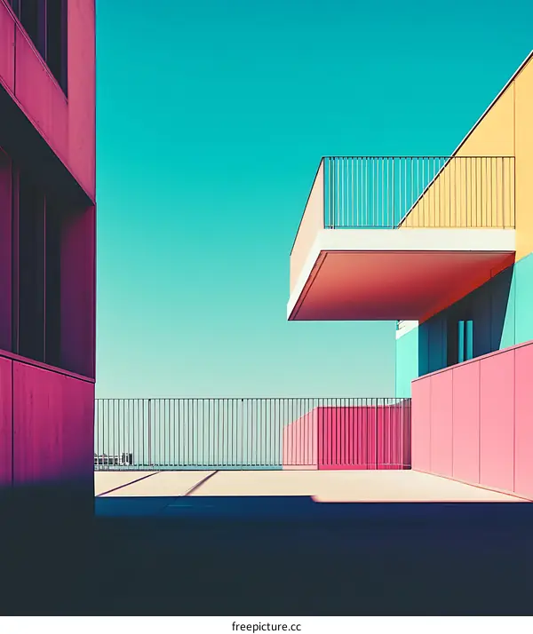 Minimalist Architecture with Colorful Walls and Balcony