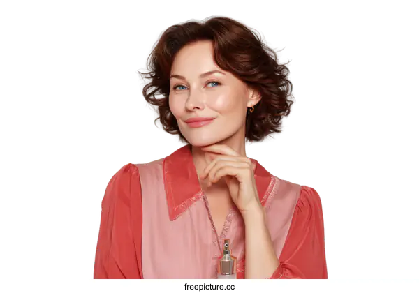 [Transparent Background PNG]Elegant Woman in a Fashionable Coral-Pink Top