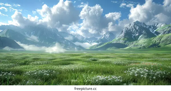 Majestic Mountain Valley Meadow Landscape