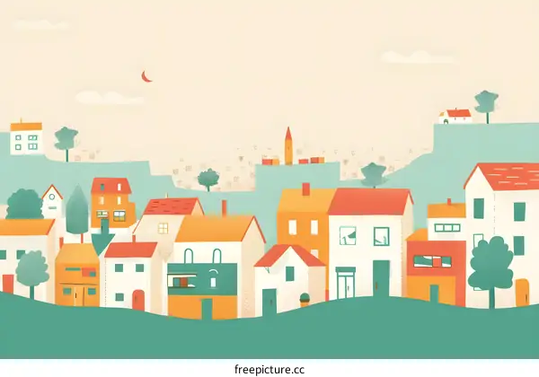 Colorful Houses Illustration in a Cartoon Style