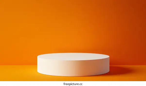 Modern Minimalist White Cylinder Display Stand Against Orange Background