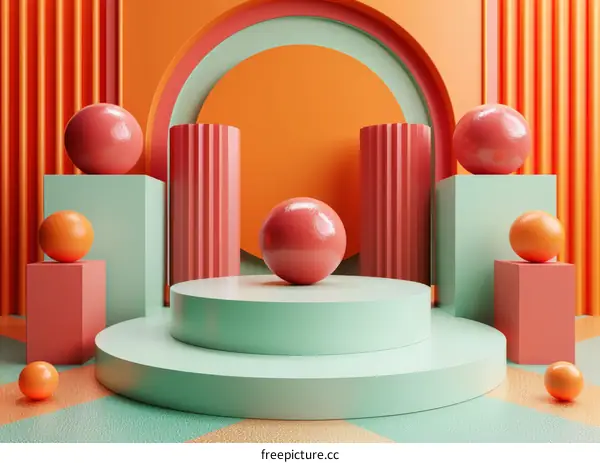 Abstract Geometric Shapes Background with Orange, Red and Green Color