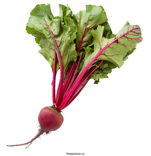 [Transparent Background PNG]Fresh Beetroot with Green Leaves on White Background