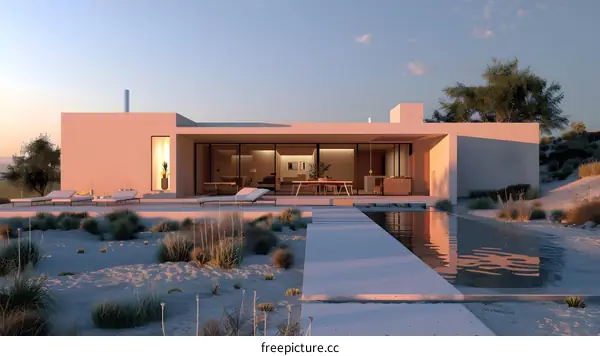 Modern Minimalist House With Pool and Desert Landscape
