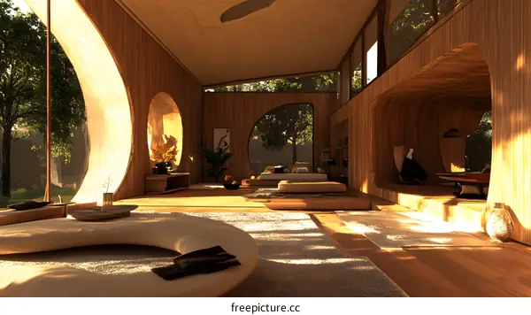 Modern Minimalist Interior Design with Curved Windows