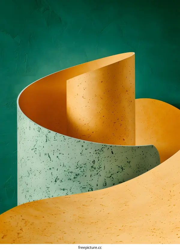 Abstract Minimalist Background with Curved Shapes and Green and Yellow Colors
