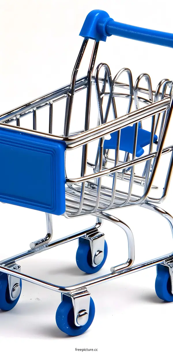 Small Blue Shopping Cart on White Background