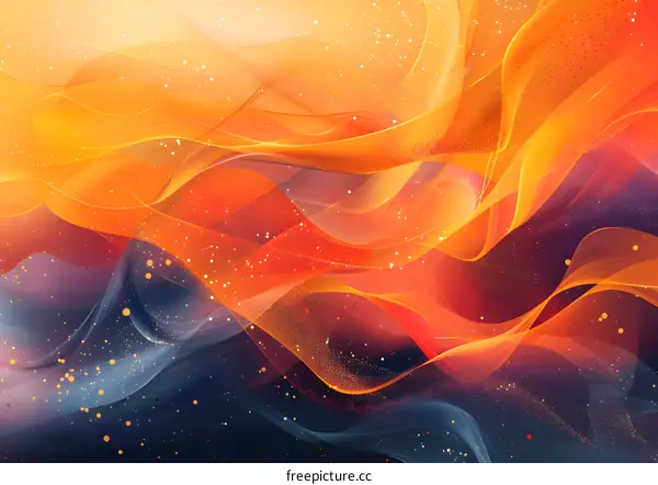 Orange and Blue Waves with Glowing Particles