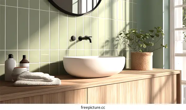 Modern Bathroom with Sage Green Tiles