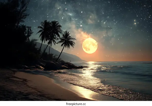 Mystical Beach Moonlight Night Sky
