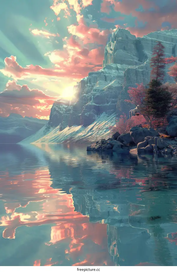 Golden Hour Serenity: Lake Reflection with Mountain Views