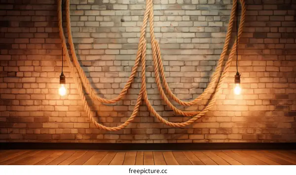 Hanging Light Bulbs on Brick Wall with Wooden Floor