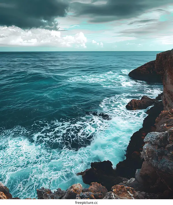 Ocean Waves Crashing Against Rocky Cliffs