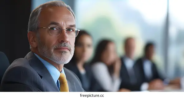 Portrait of a Serious Businessman in a Meeting