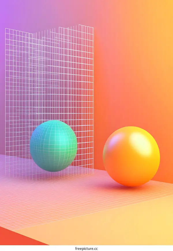 Abstract 3D Rendering of Spheres and Grid