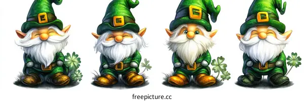 Four Cute Leprechauns with Irish Hat