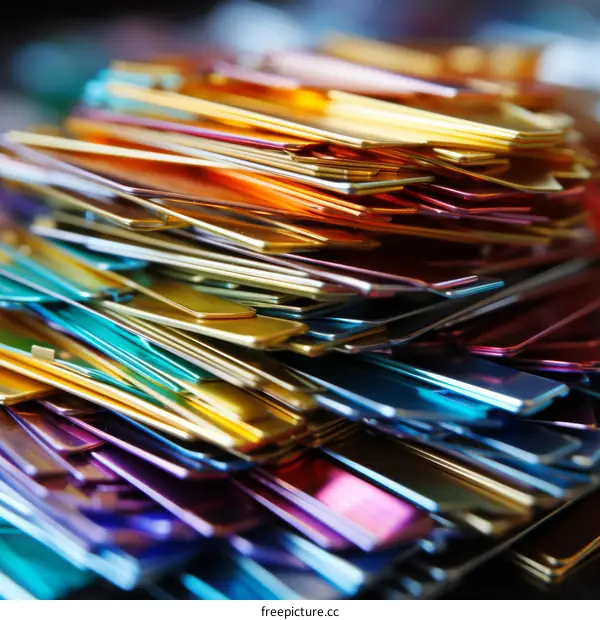 A stack of vibrant metal sheets