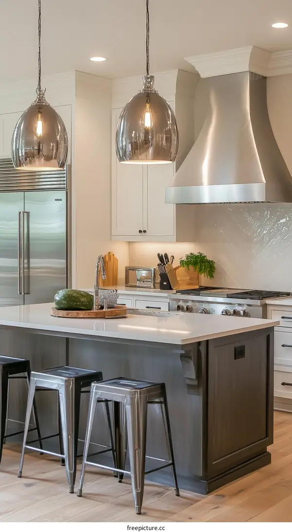 Modern Farmhouse Kitchen Island with Pendant Lights
