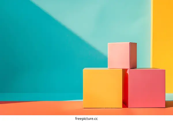 Three Colorful Cubes On A Multicolored Background