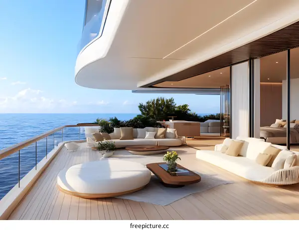 Luxury Yacht Deck with Ocean View and Modern Furniture