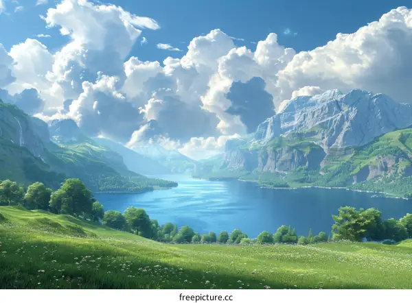 Stunning Mountain Lake Scenery Illustration