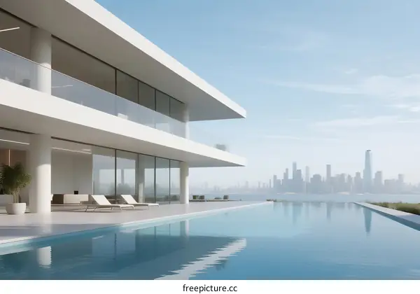 Modern White Coastal Villa with Infinity Pool and City View