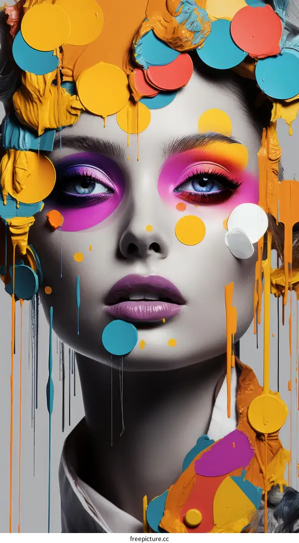 Colorful Face of a Woman with Paint Dripping