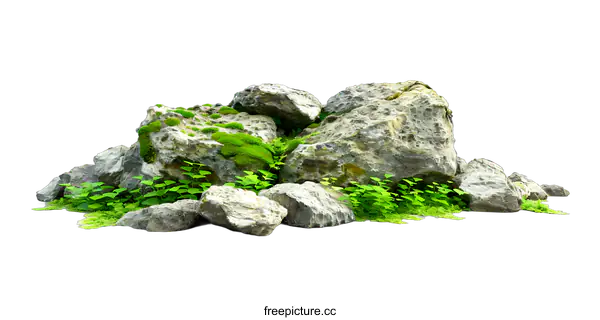 [Transparent Background PNG]Green Mossy Rocks Isolated On White Background