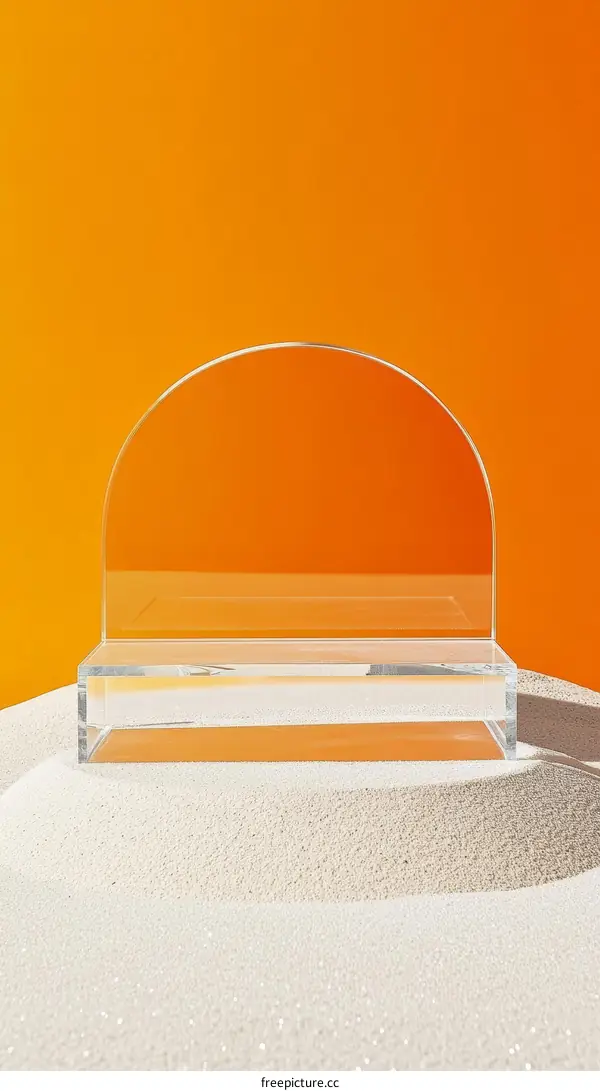 Transparent Acrylic Display Platform on Sandy Background
