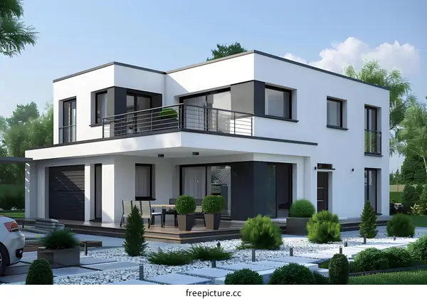 Modern Two Story House Exterior Design with Balcony