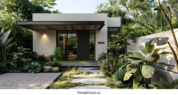 Modern Minimalist House with Tropical Garden