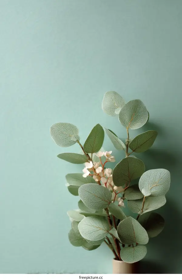 Delicate Eucalyptus Arrangement Against a Mint Green Background