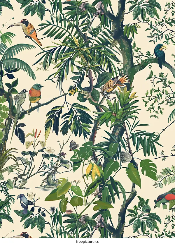 Tropical Birds And Plants Seamless Pattern