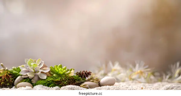 Green Succulents With White Sand and Rocks