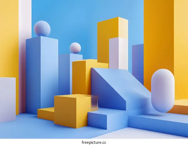 Abstract Geometric Shapes in Blue Yellow and White Color