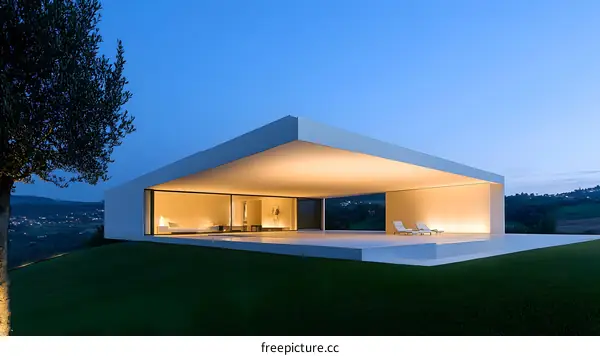 Modern Minimalist House with Overhang and Large Windows