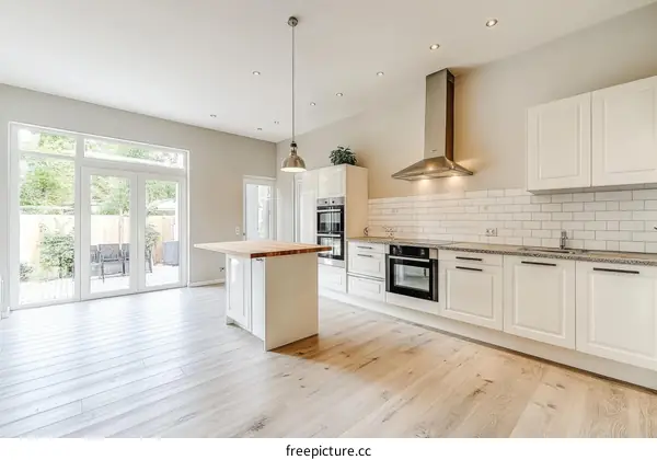 Modern Bright Kitchen with Large Windows