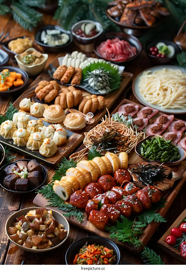 Festive Feast: A Culinary Celebration on a Wooden Table