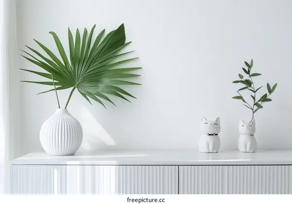 White Home Decor with Decorative Cat Vases