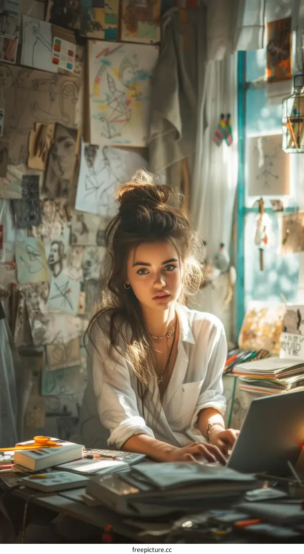 Portrait of a young woman working in a creative space