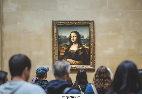 Crowd of People Looking at Mona Lisa in Museum
