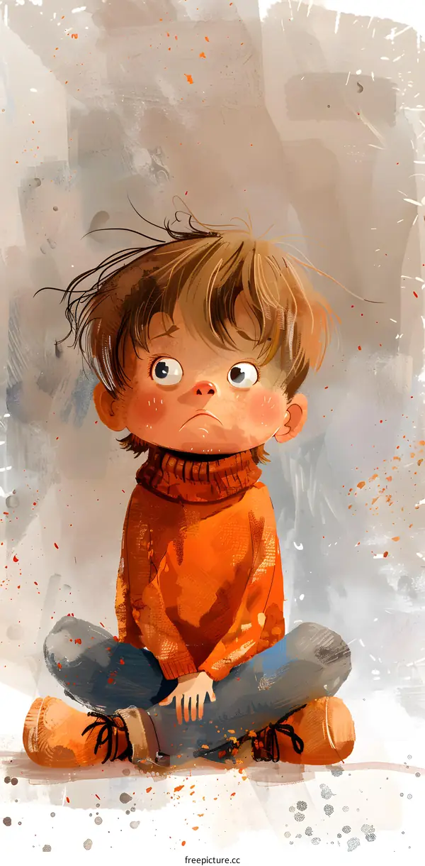 boy sitting on the floor with a sad face