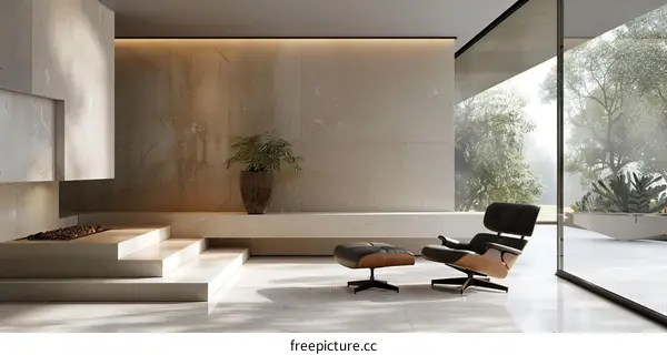 Minimalist Living Room with Fireplace and Terrace
