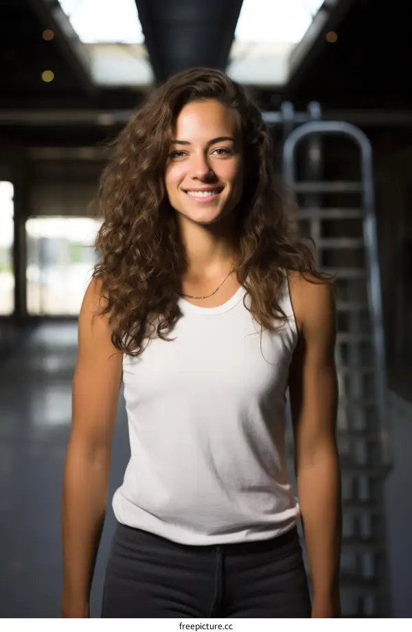 Portrait of a young woman with curly hair smiling
